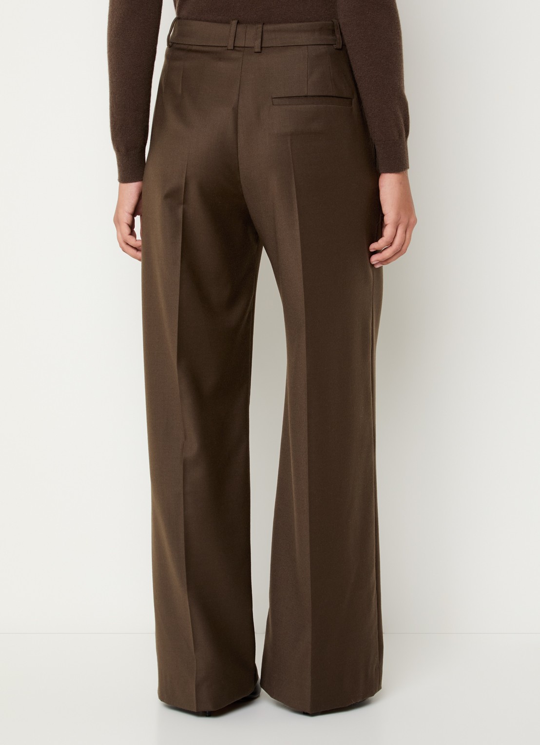 The Frankie Shop Brickell high waist wide fit pantalon in scheerwolblend met steekzakken - achterkant bruin