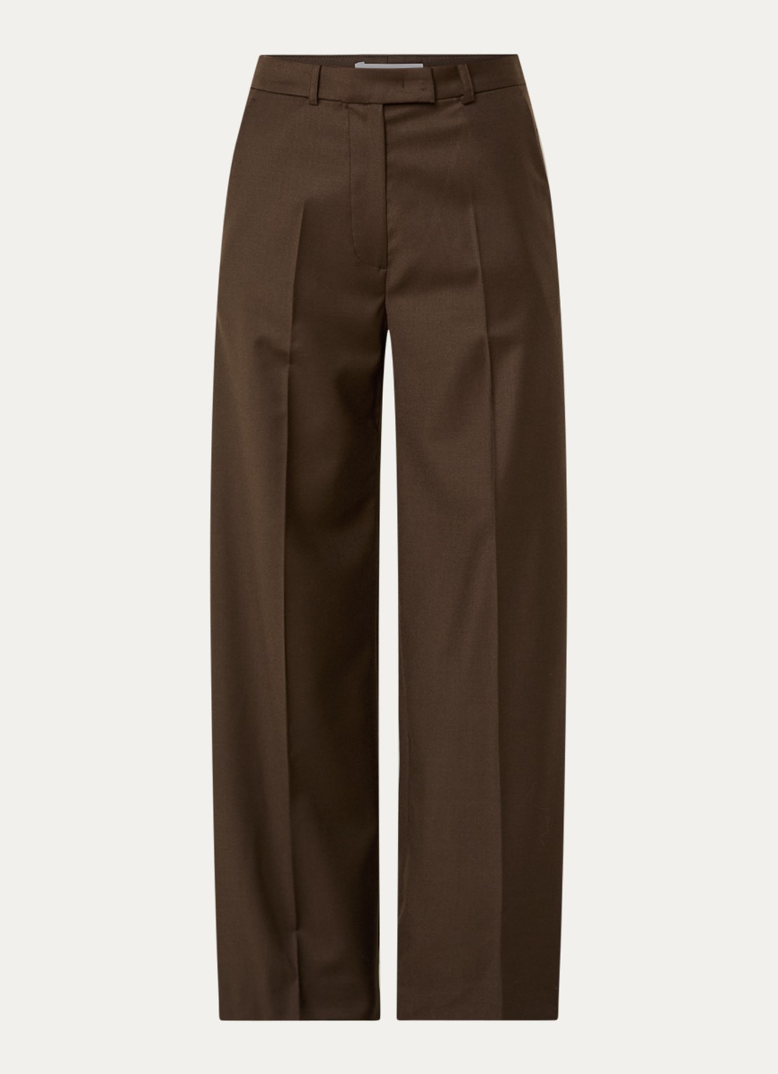 The Frankie Shop Brickell high waist wide fit pantalon in scheerwolblend met steekzakken - voorkant 2 bruin