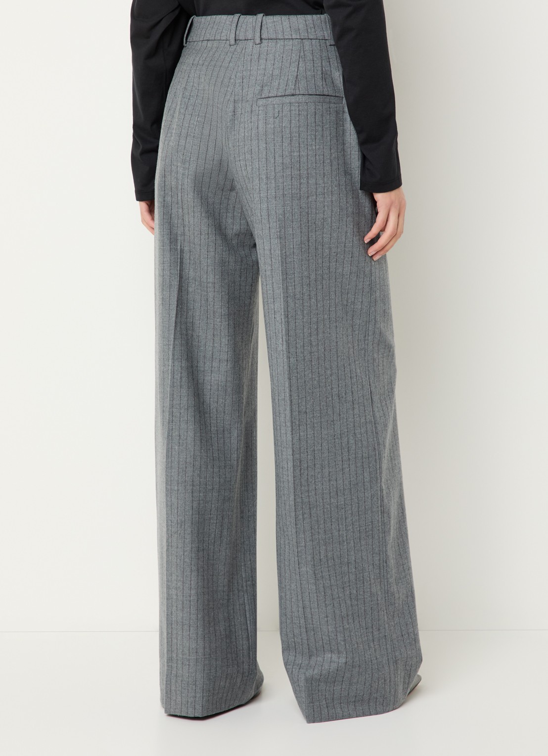 The Frankie Shop Brickell high waist wide fit pantalon van scheerwol met krijtstreep - achterkant grijs