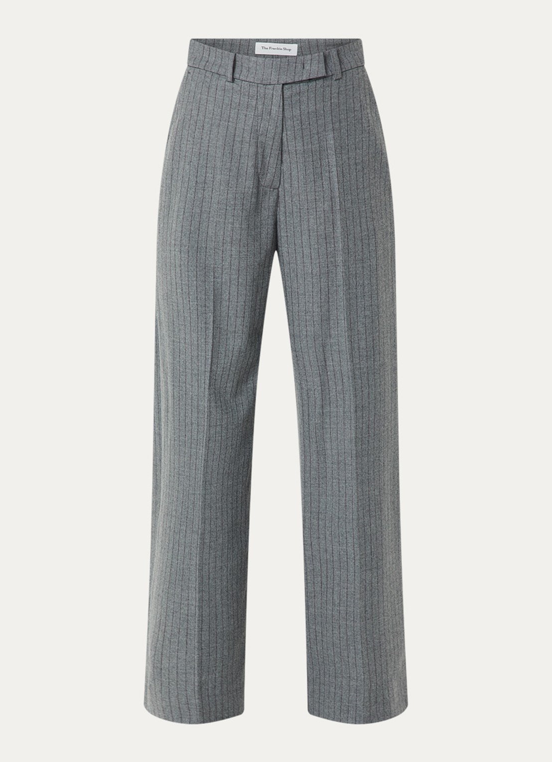 The Frankie Shop Brickell high waist wide fit pantalon van scheerwol met krijtstreep - voorkant 3 grijs