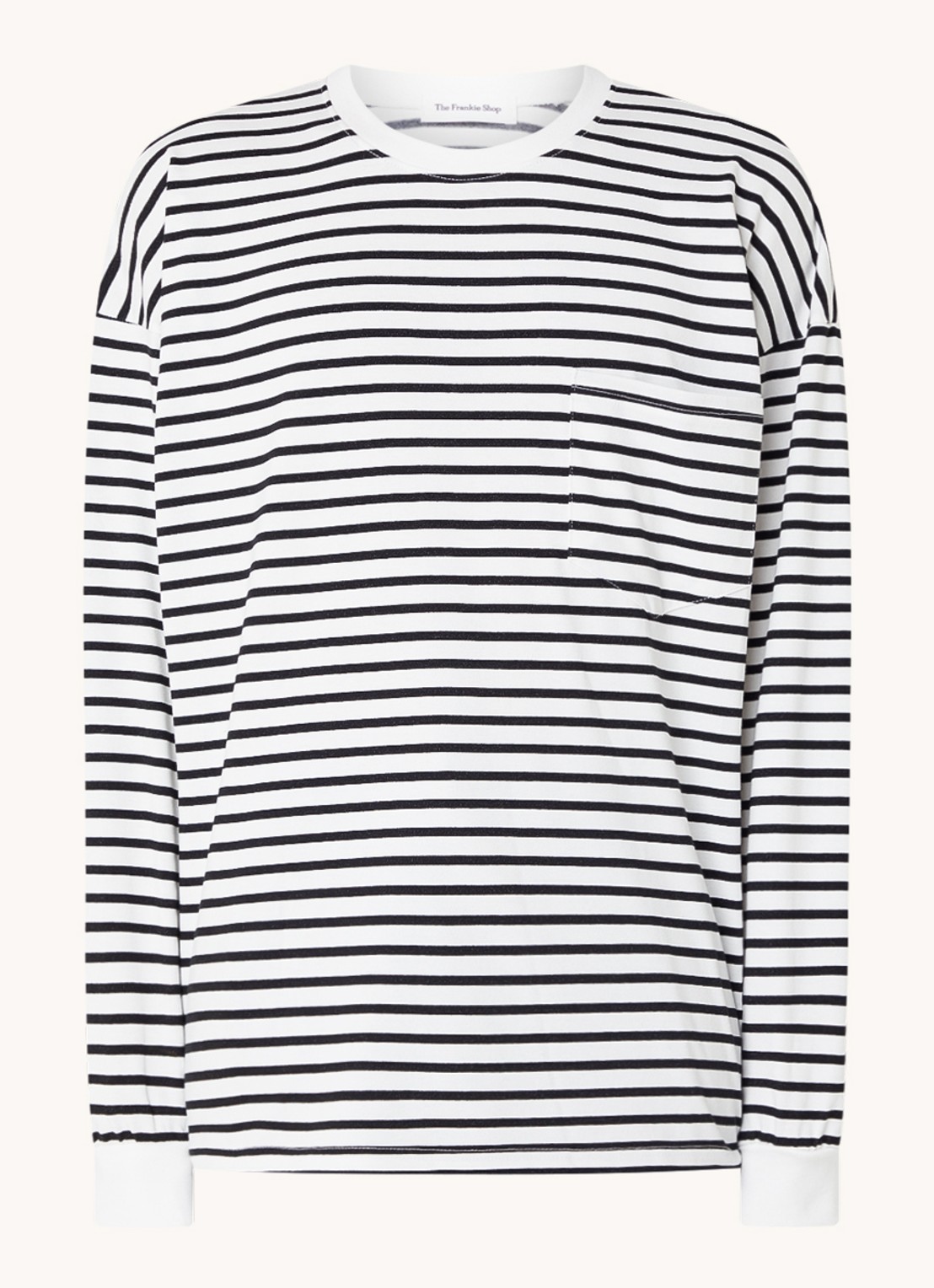 The Frankie Shop Cody longsleeve met borstzak en streepprint - voorkant 3 zwart