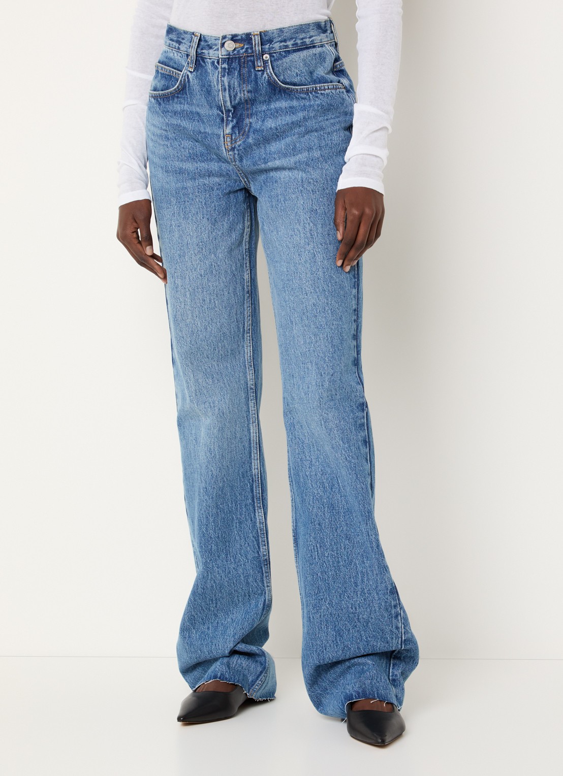 The Frankie Shop Dalston high waist loose fit jeans met lichte wassing - detail 4 indigo