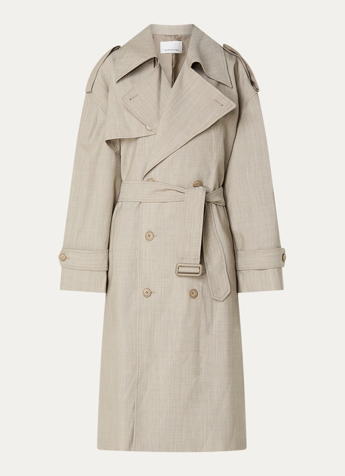 The Frankie Shop Dursely double-breasted trenchcoat van wol met ceintuur en steekzakken - voorkant 2 beige