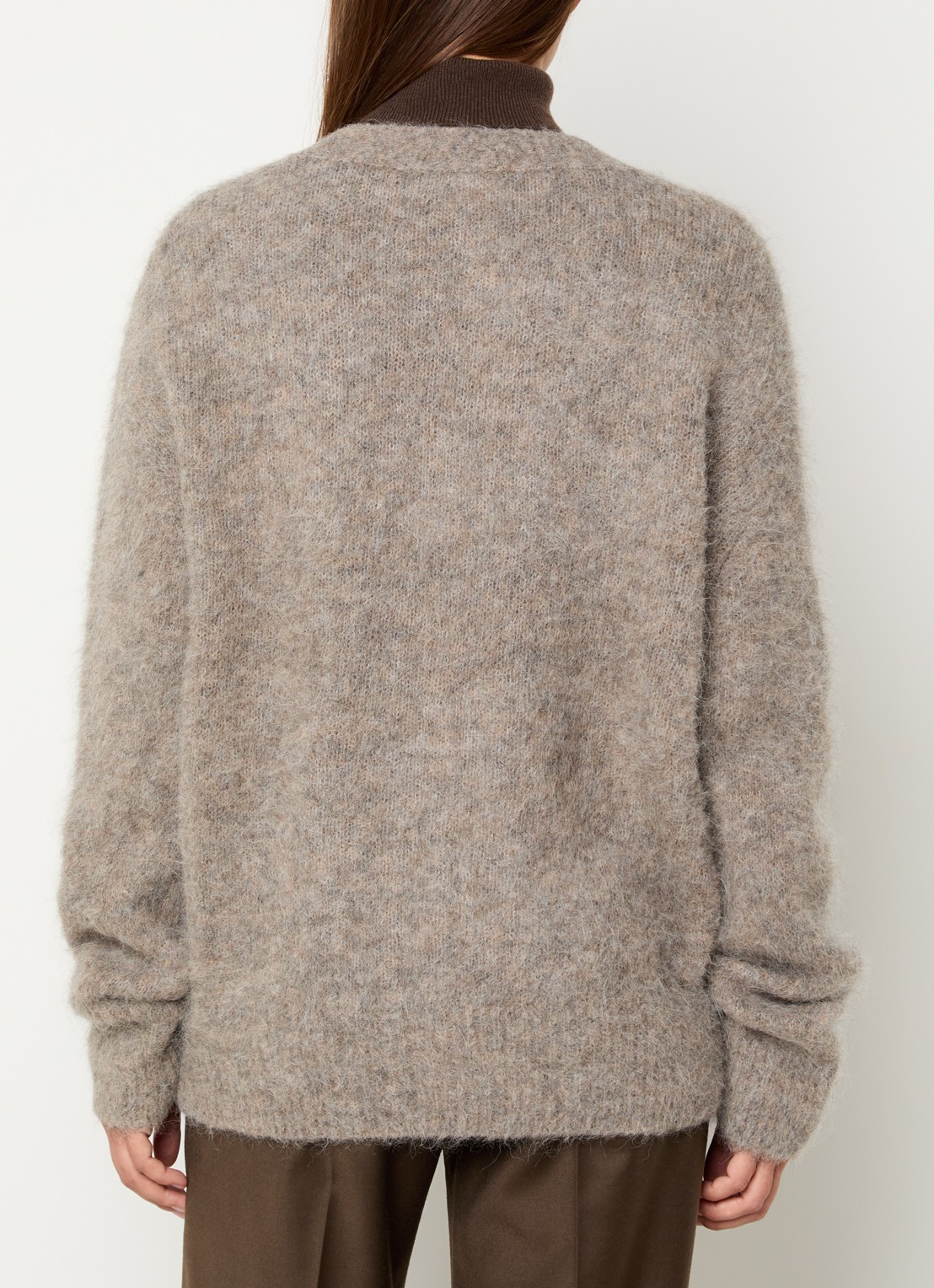 The Frankie Shop Elland oversized grofgebreid vest met gemêleerd dessin - achterkant zand