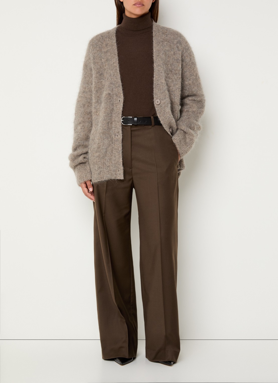 The Frankie Shop Elland oversized grofgebreid vest met gemêleerd dessin - voorkant 3 zand