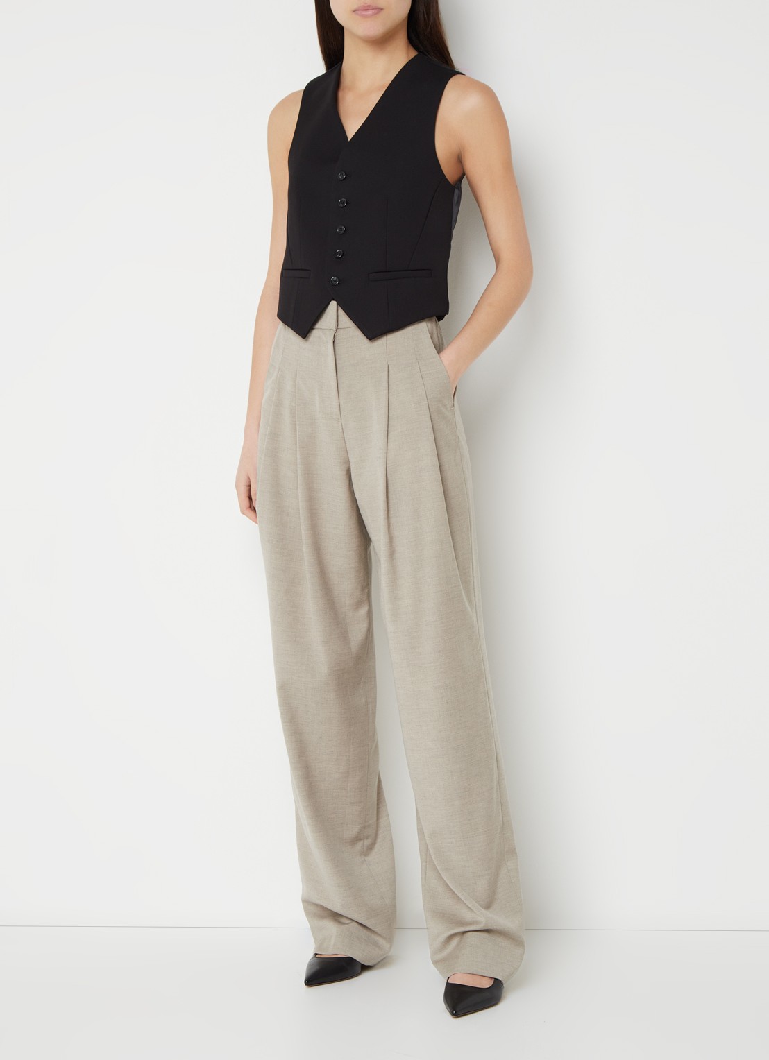 The Frankie Shop Gelso high waist straight fit pantalon in wolblend - voorkant 2 taupe