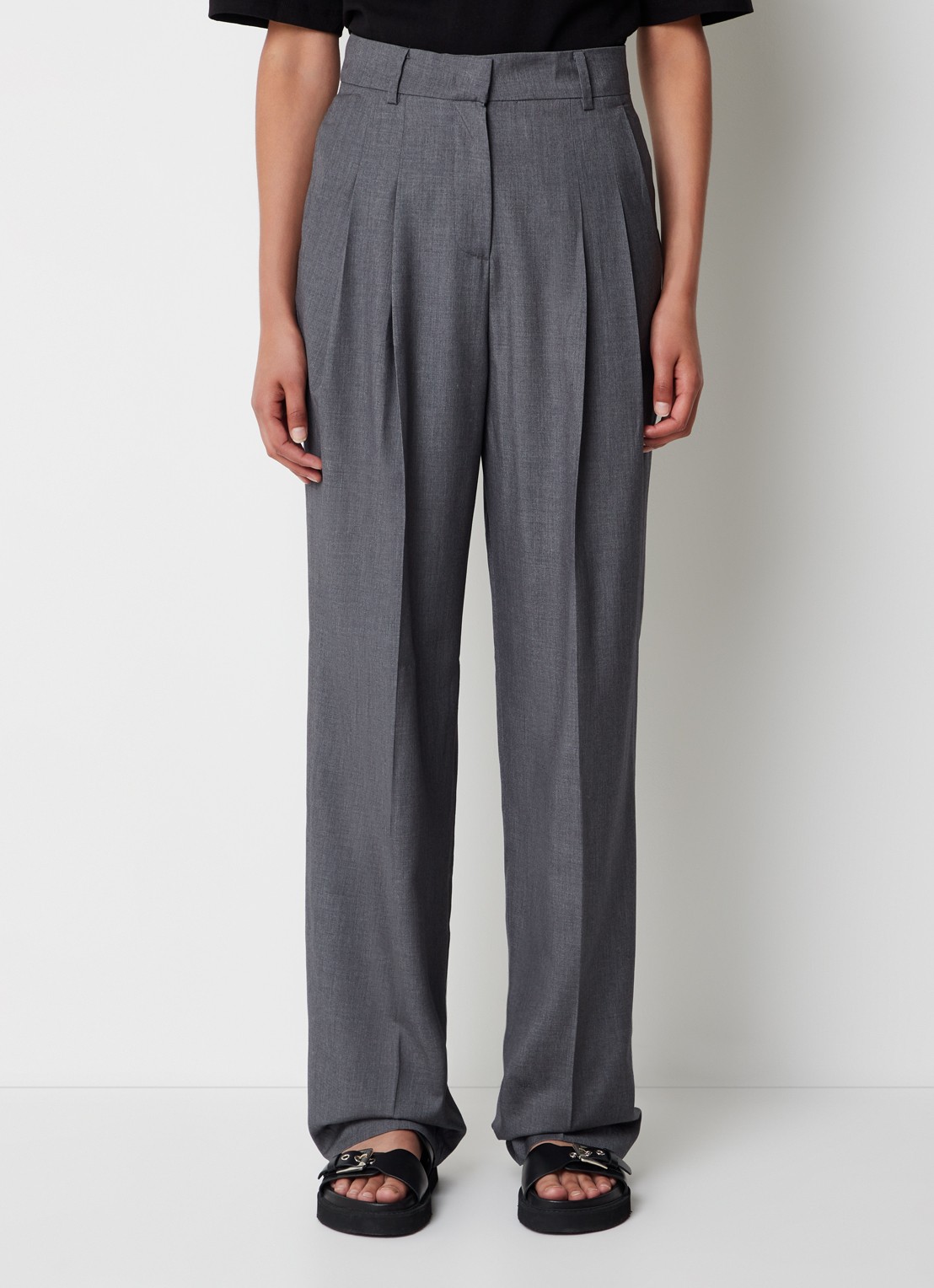 The Frankie Shop Gelso high waist straight fit pantalon in wolblend - detail 4 grijs