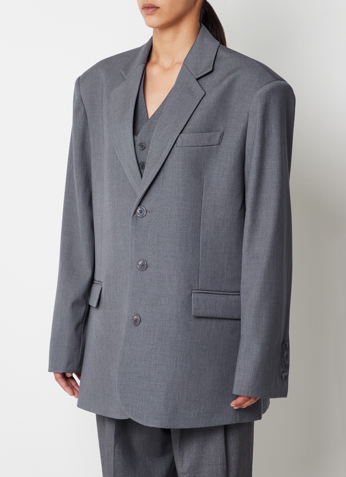 The Frankie Shop Gelso oversized blazer met klepzakken  - detail 4 grijs
