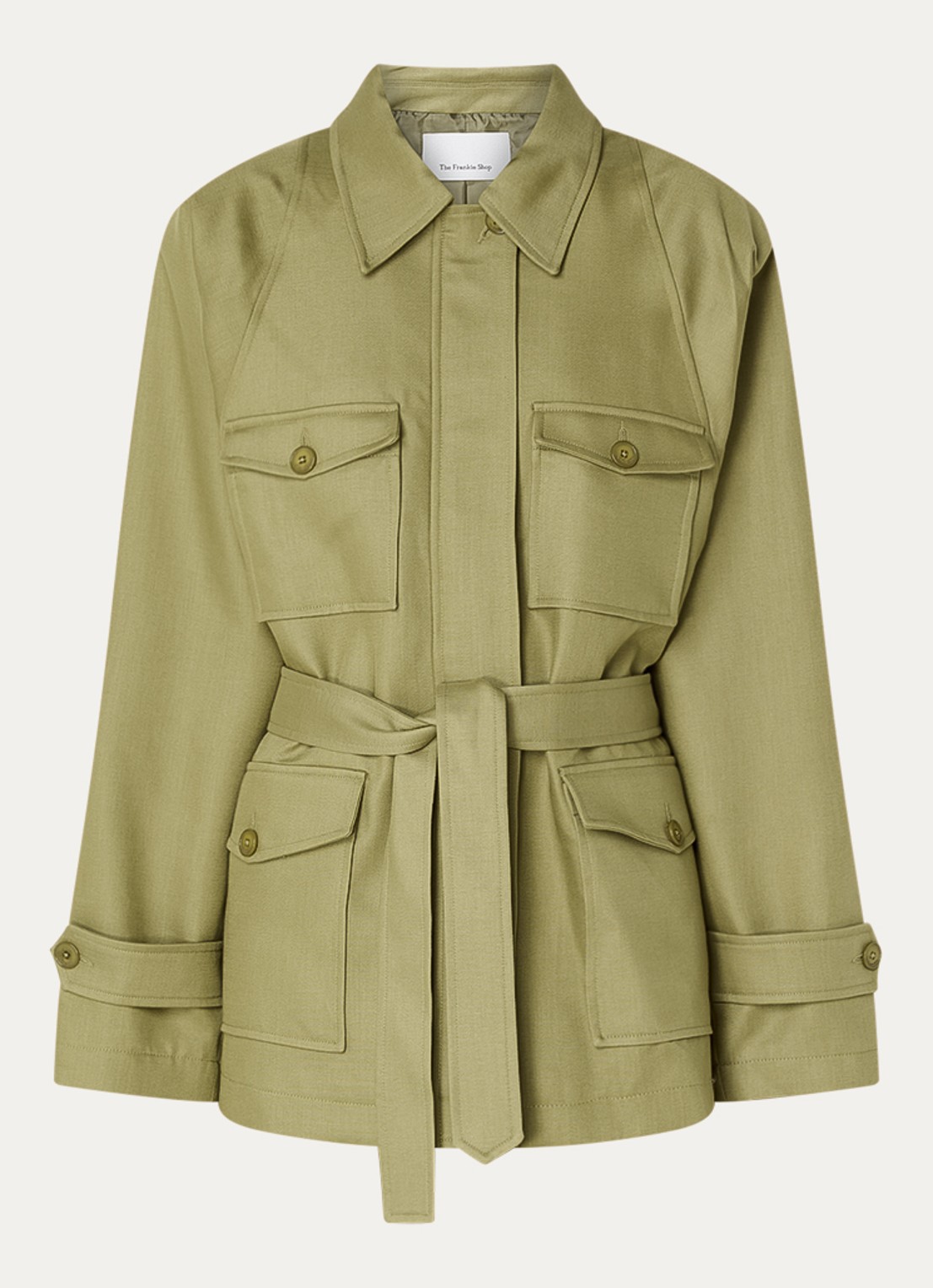 The Frankie Shop Kelia jack met ceintuur en klepzakken - voorkant 3 bronsgroen