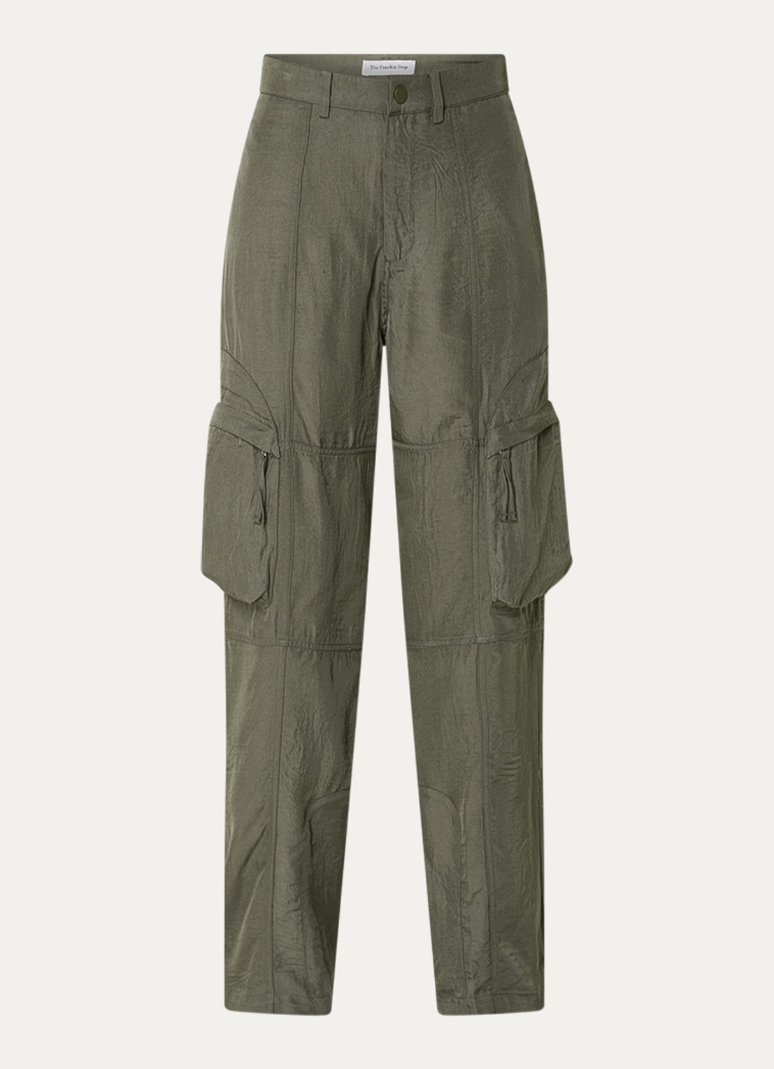 The Frankie Shop Kelly high waist loose fit cargobroek met ritszakken - voorkant legergroen