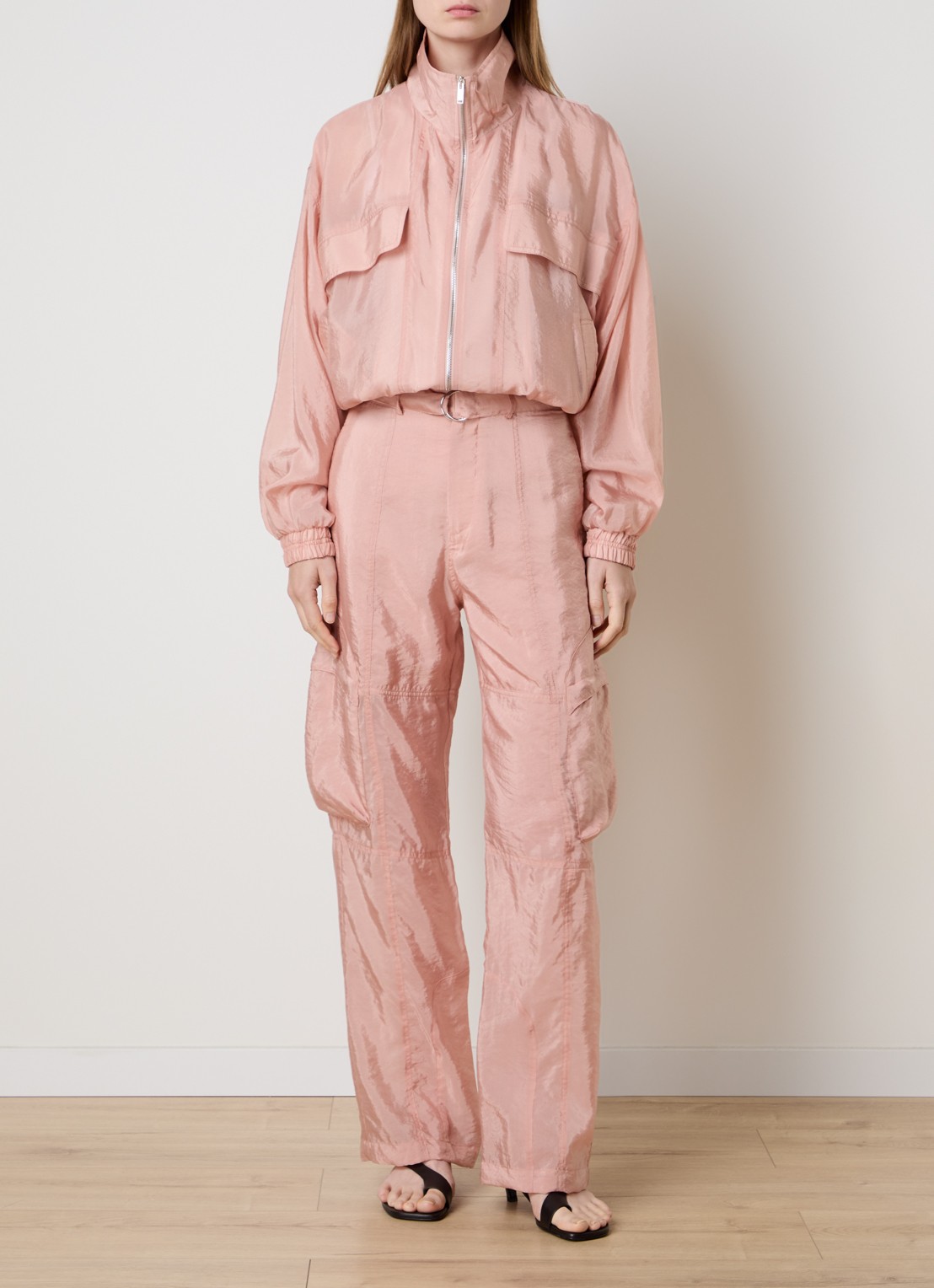 The Frankie Shop Kelly high waist straight fit broek met steekzakken - voorkant 3 roze