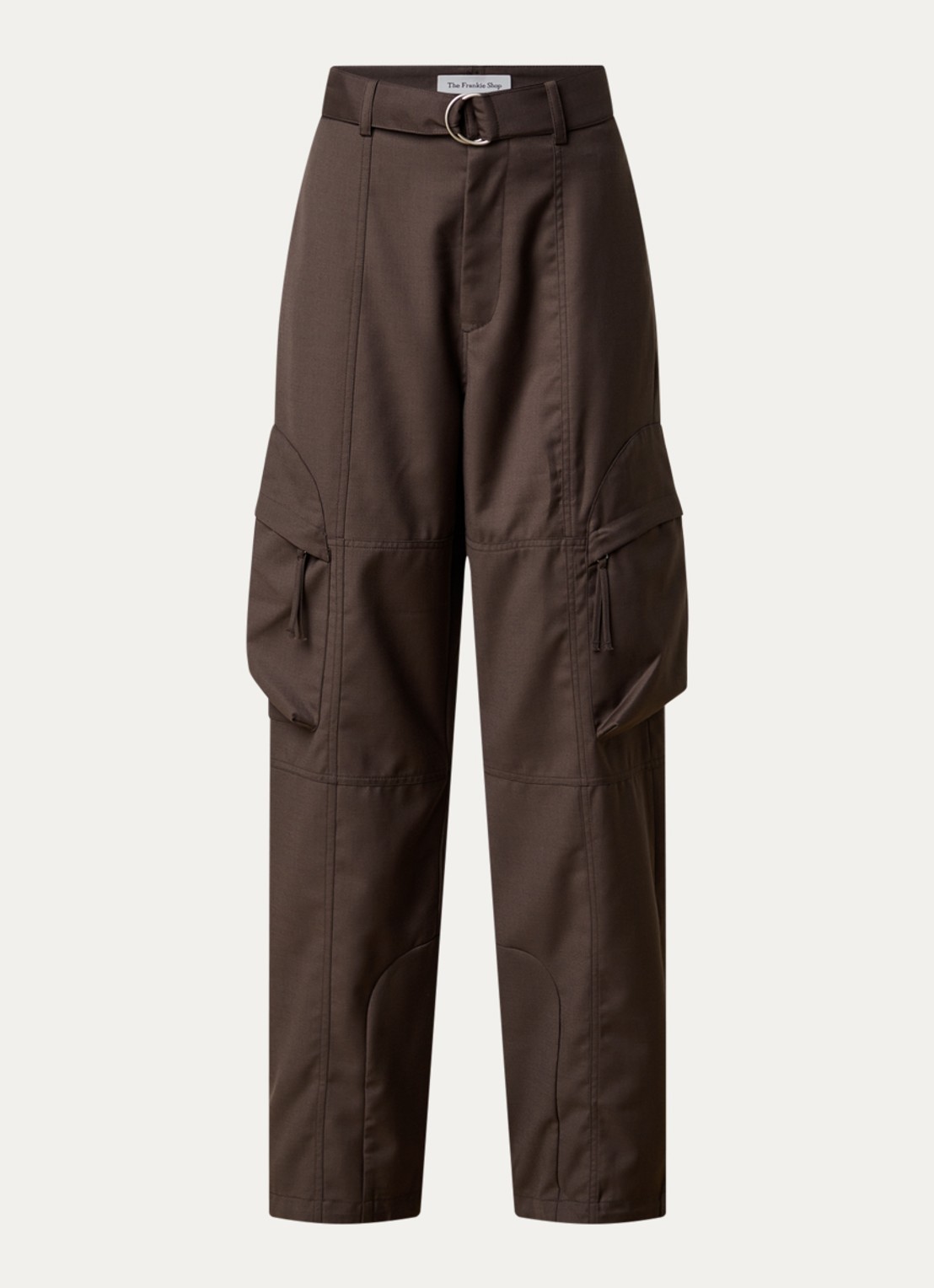 The Frankie Shop Kelly high waist straight fit cargobroek in wolblend - voorkant 3 donkerbruin