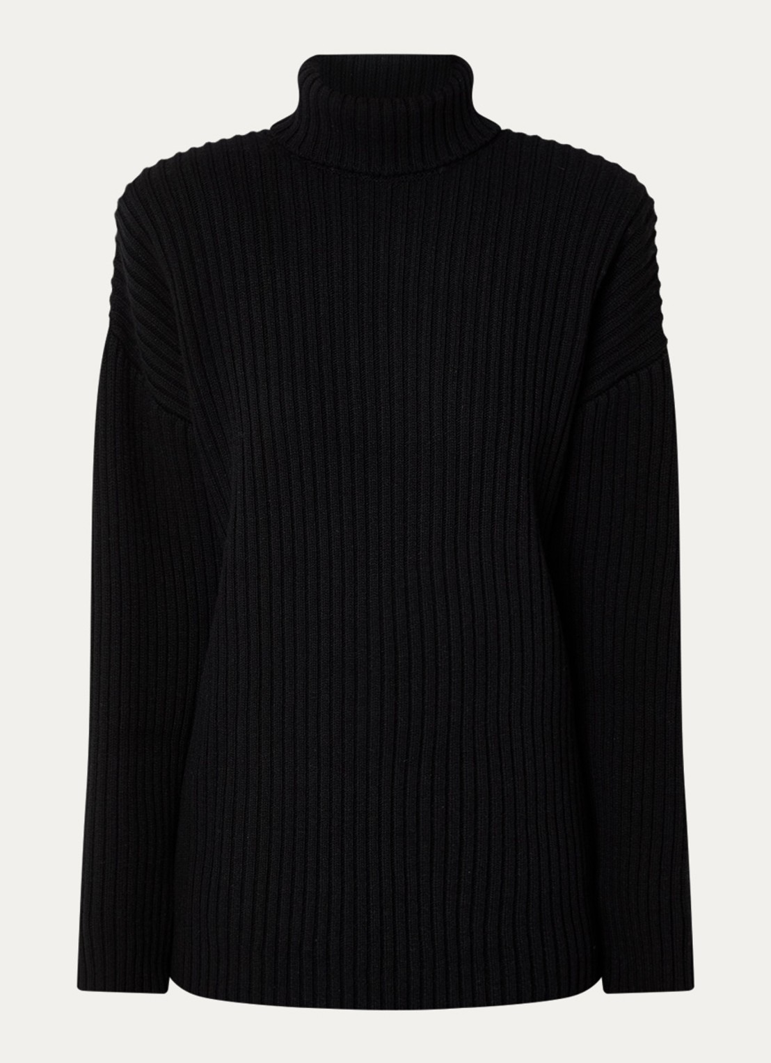 The Frankie Shop Lindall ribgebreide trui in wolblend met col en schoudervulling - voorkant zwart