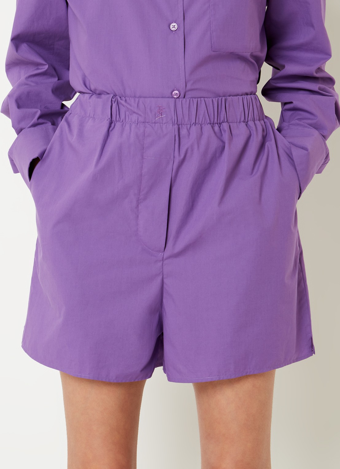 The Frankie Shop Liu high waist wide fit korte broek met elastische band - detail 3 paars