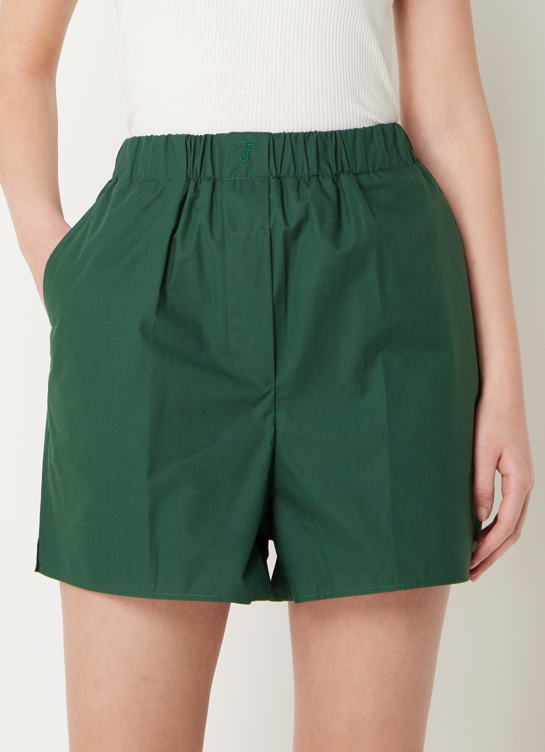 The Frankie Shop Liu high waist wide fit korte broek met elastische band - detail 4 groen