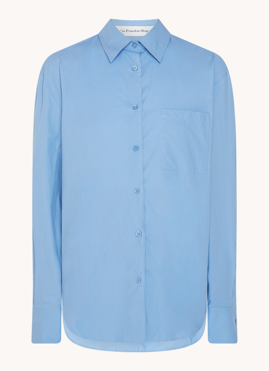 The Frankie Shop  Lui oversized blouse met borstzak  - voorkant 2 lichtblauw