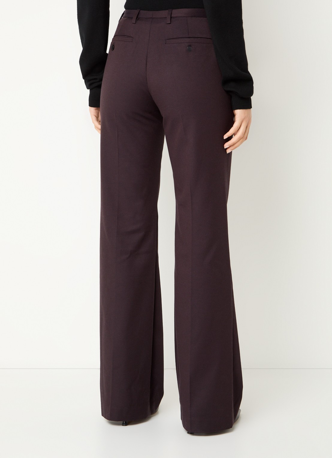 The Frankie Shop Lyra mid waist flared fit pantalon in wolblend - achterkant aubergine
