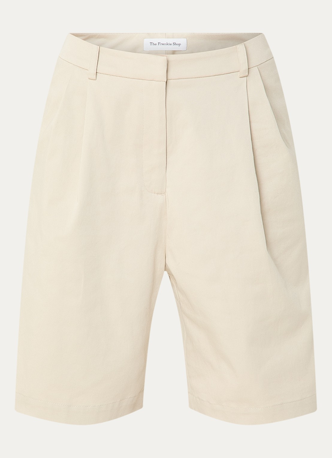 The Frankie Shop Marfa high waist wide fit korte broek met steekzakken  - voorkant beige