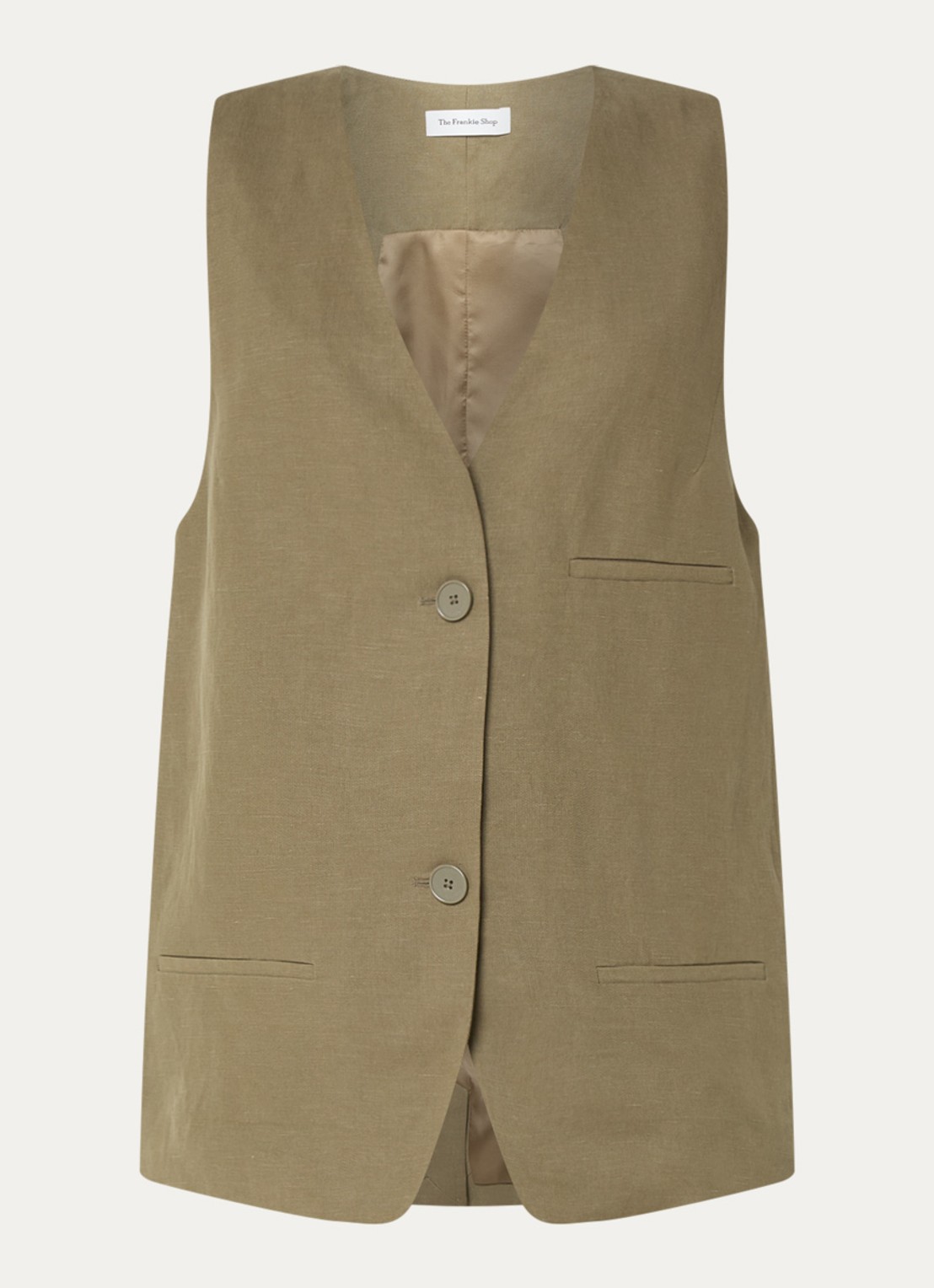 The Frankie Shop Melrose oversized gilet in linnenblend  - voorkant 3 khaki