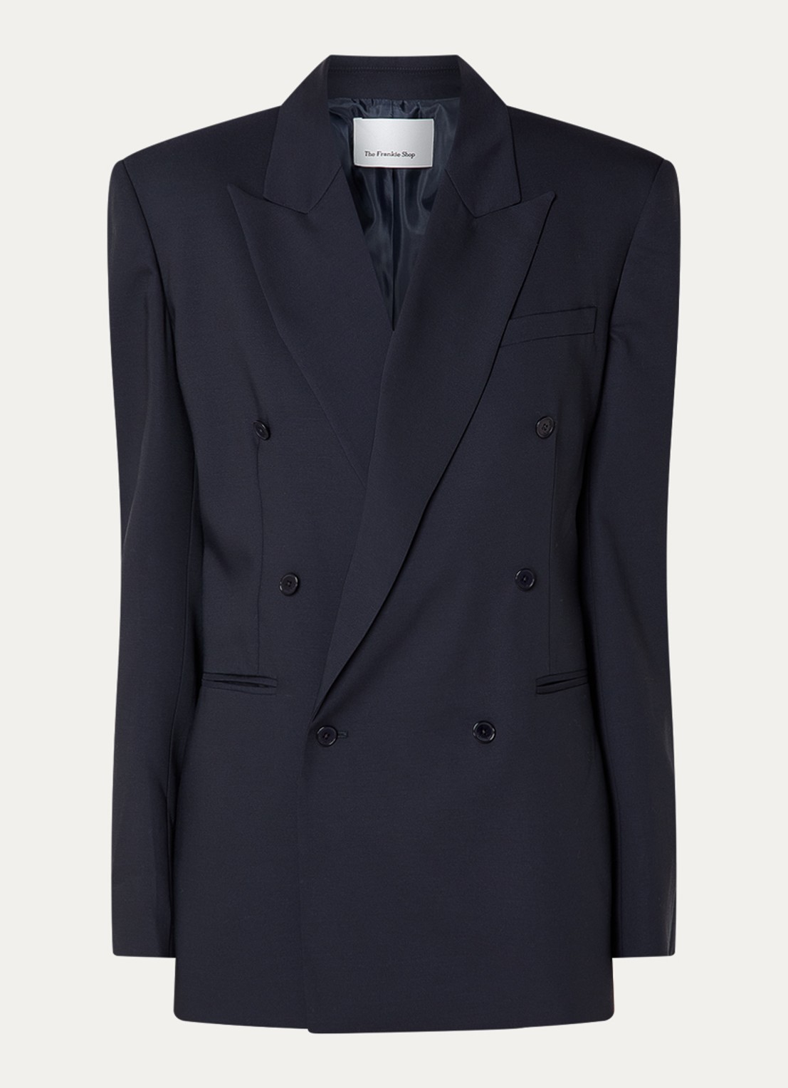 The Frankie Shop Monterey oversized double-breasted blazer in wolblend - voorkant donkerblauw