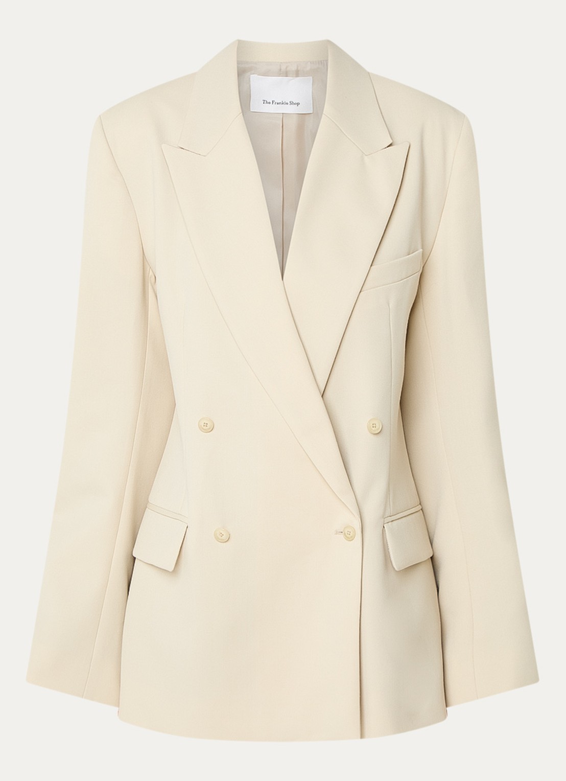 The Frankie Shop Newark double-breasted blazer in scheerwolblend met klepzakken - voorkant creme