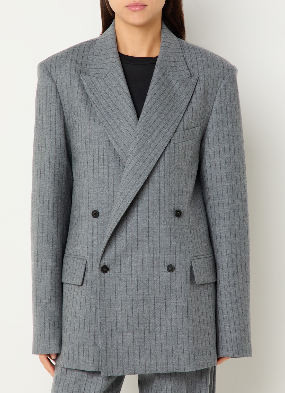 The Frankie Shop Newark oversized double-breasted blazer in scheerwolblend - detail 3 grijs