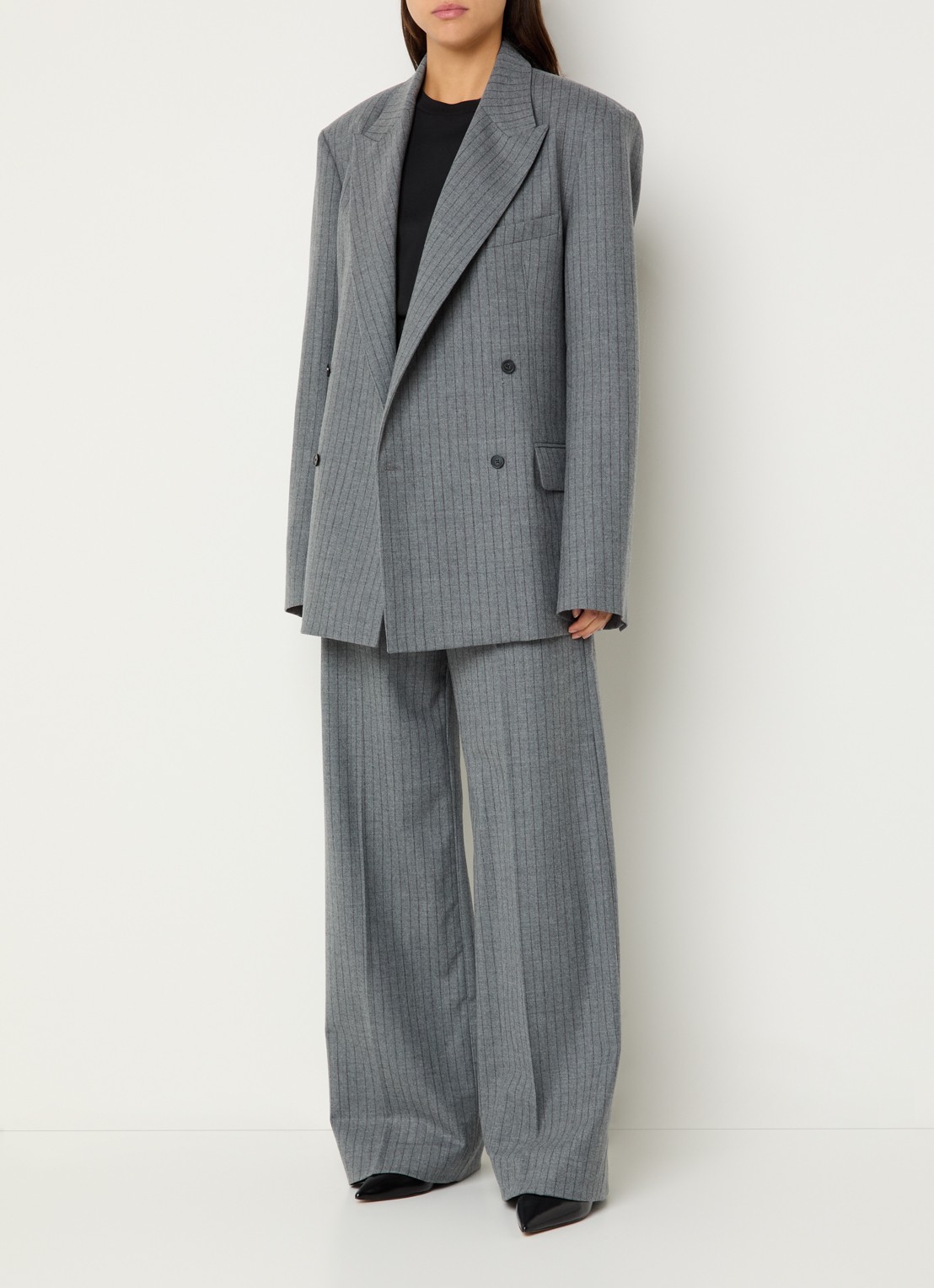 The Frankie Shop Newark oversized double-breasted blazer in scheerwolblend - voorkant 2 grijs