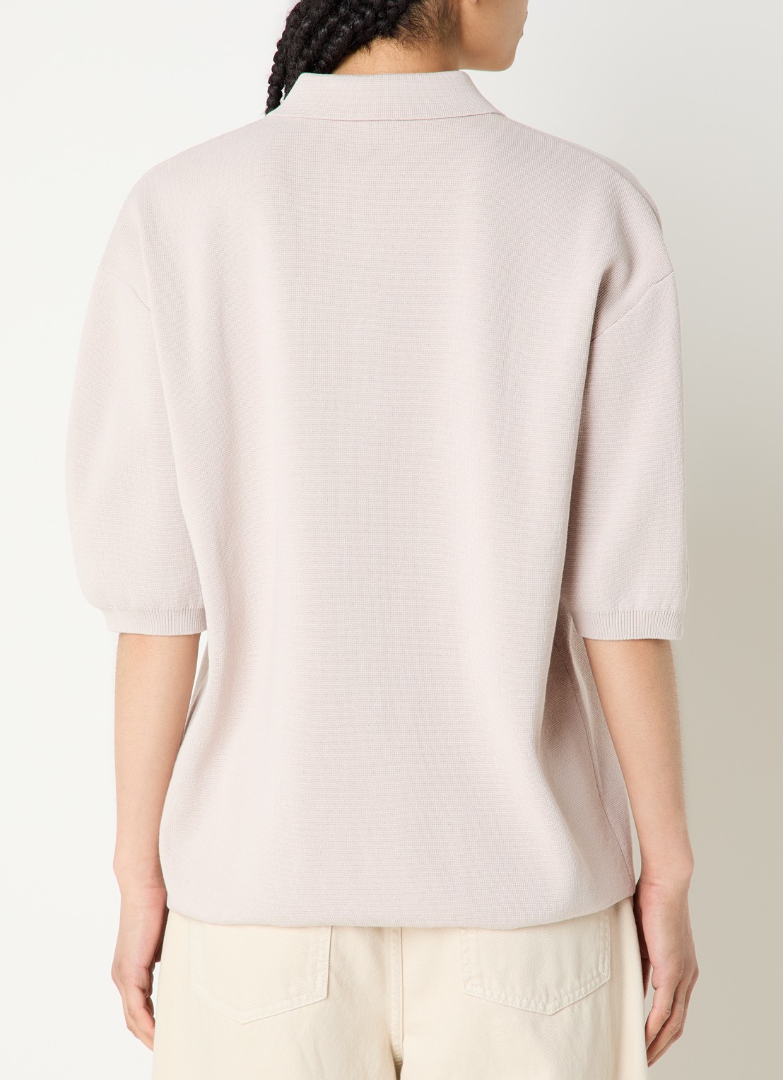 The Frankie Shop Nola fijngebreide oversized polo - achterkant lichtgrijs