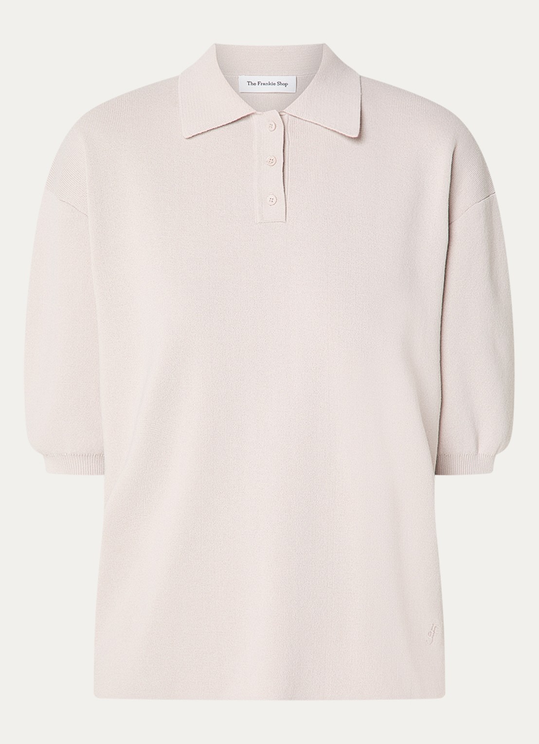 The Frankie Shop Nola fijngebreide oversized polo - voorkant 2 lichtgrijs