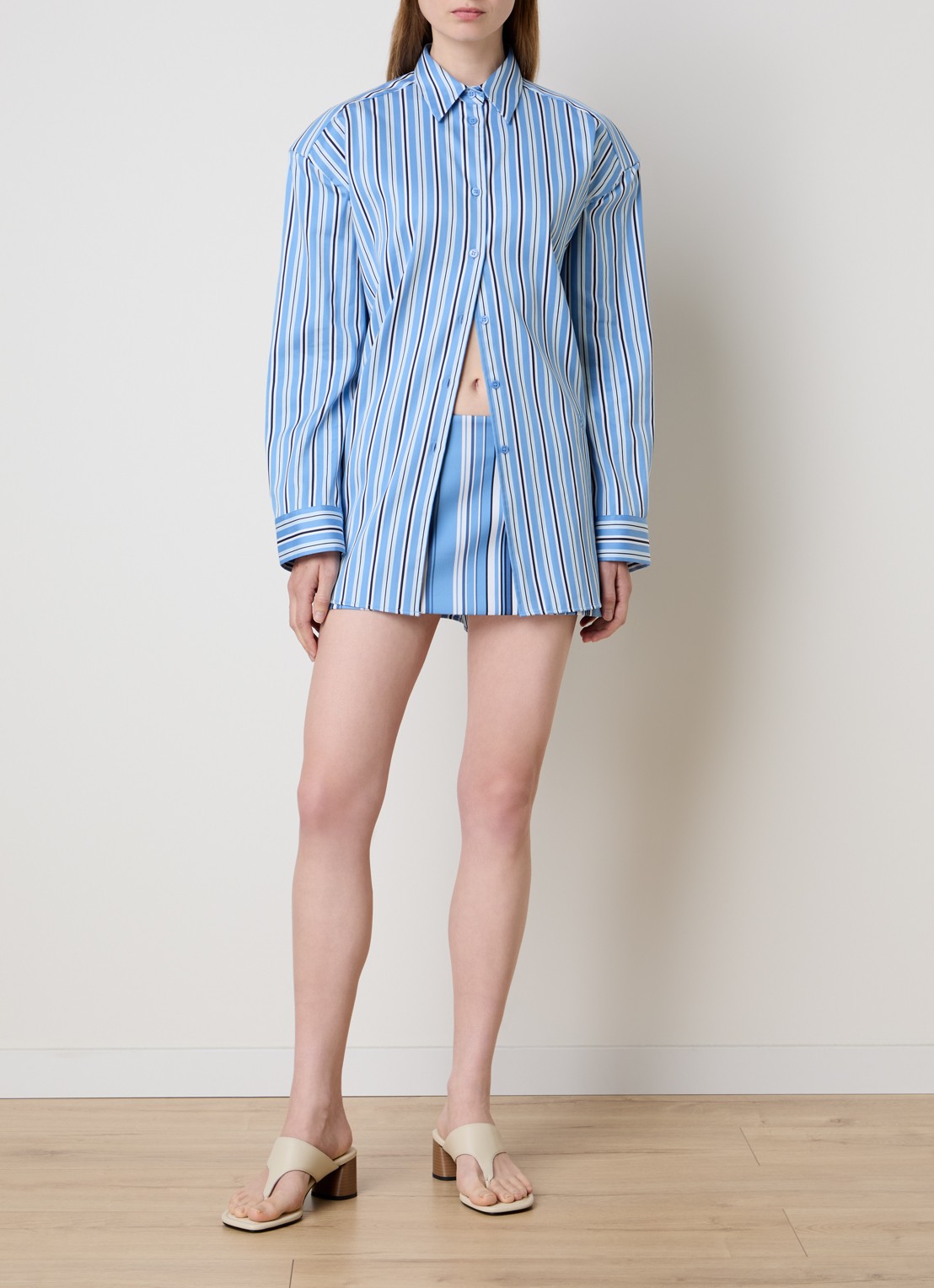 The Frankie Shop Oana blousejurk met streepprint - voorkant 4 blauw