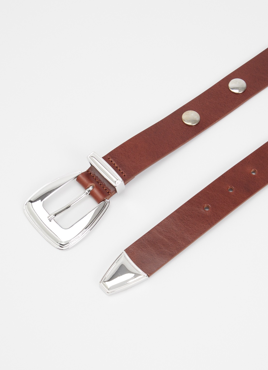 The Frankie Shop Perth riem van leer met studs - detail bruin