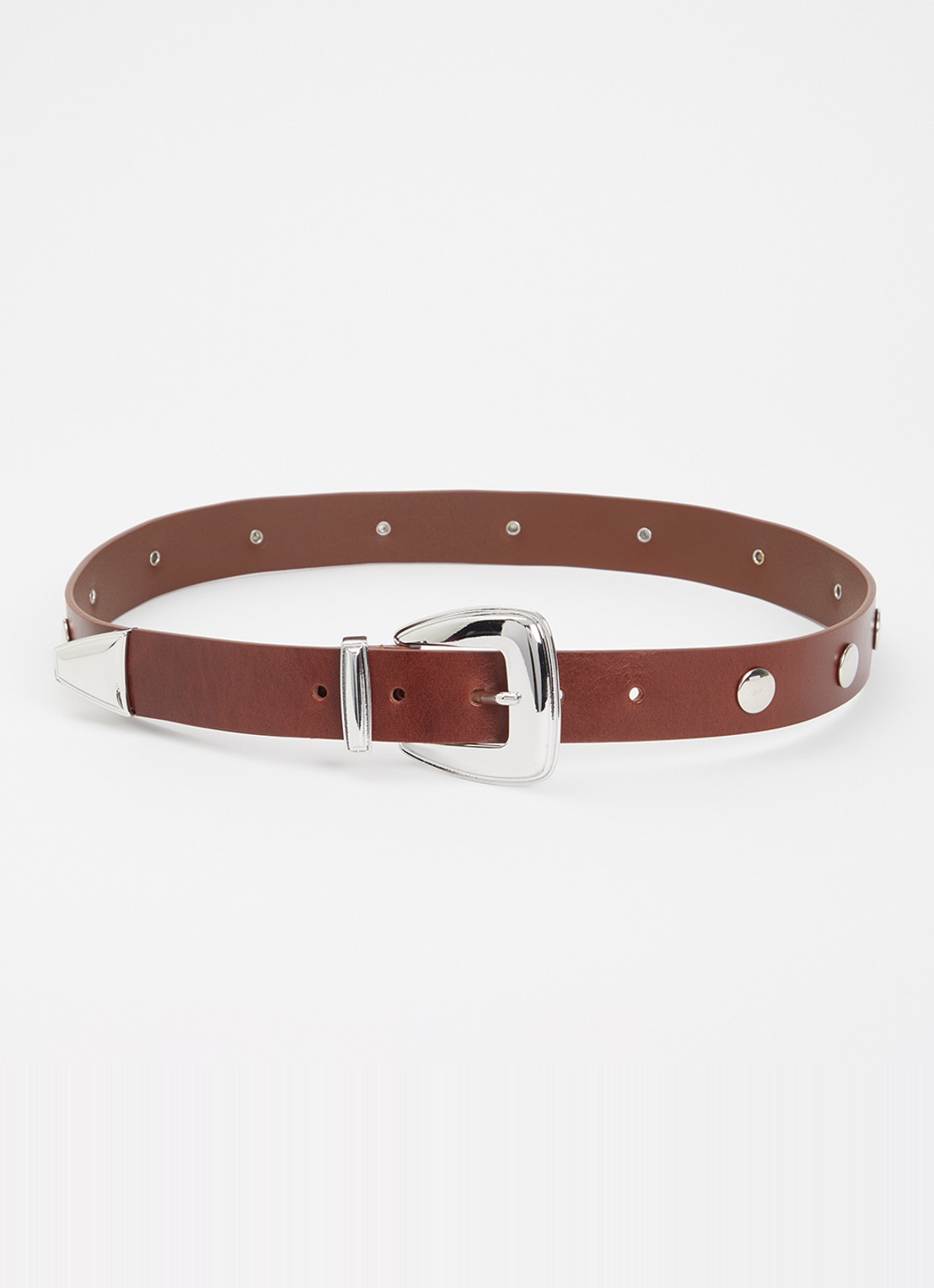 The Frankie Shop Perth riem van leer met studs - voorkant 2 bruin