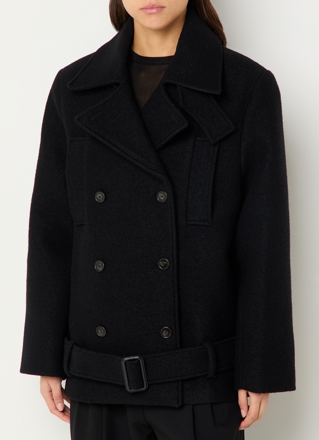 The Frankie Shop Scothern jack van scheerwol met ceintuur - detail 4 zwart