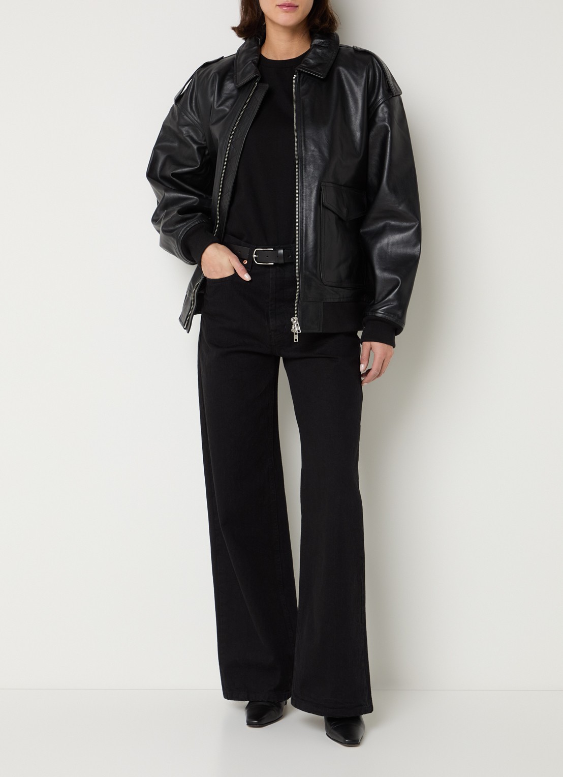 The Frankie Shop Viper jack van leer met klepzakken - voorkant 3 zwart