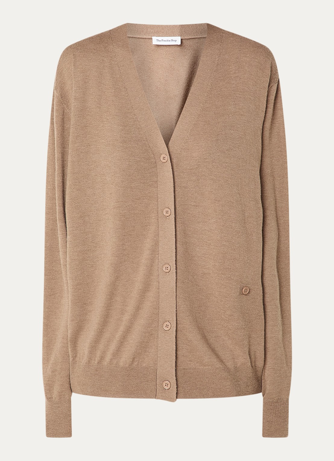 The Frankie Shop Zina fijngebreid vest in wolblend  - voorkant lichtbruin