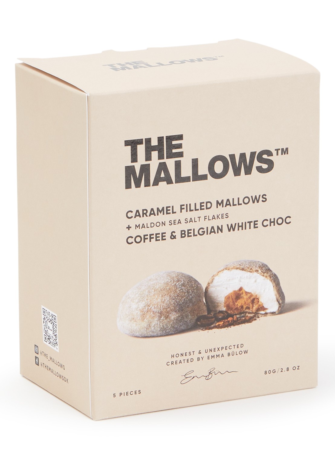 The Mallows Caramel Filled Mallows + Coffee & Belgian White Choc Box 5 stuks - voorkant undefined