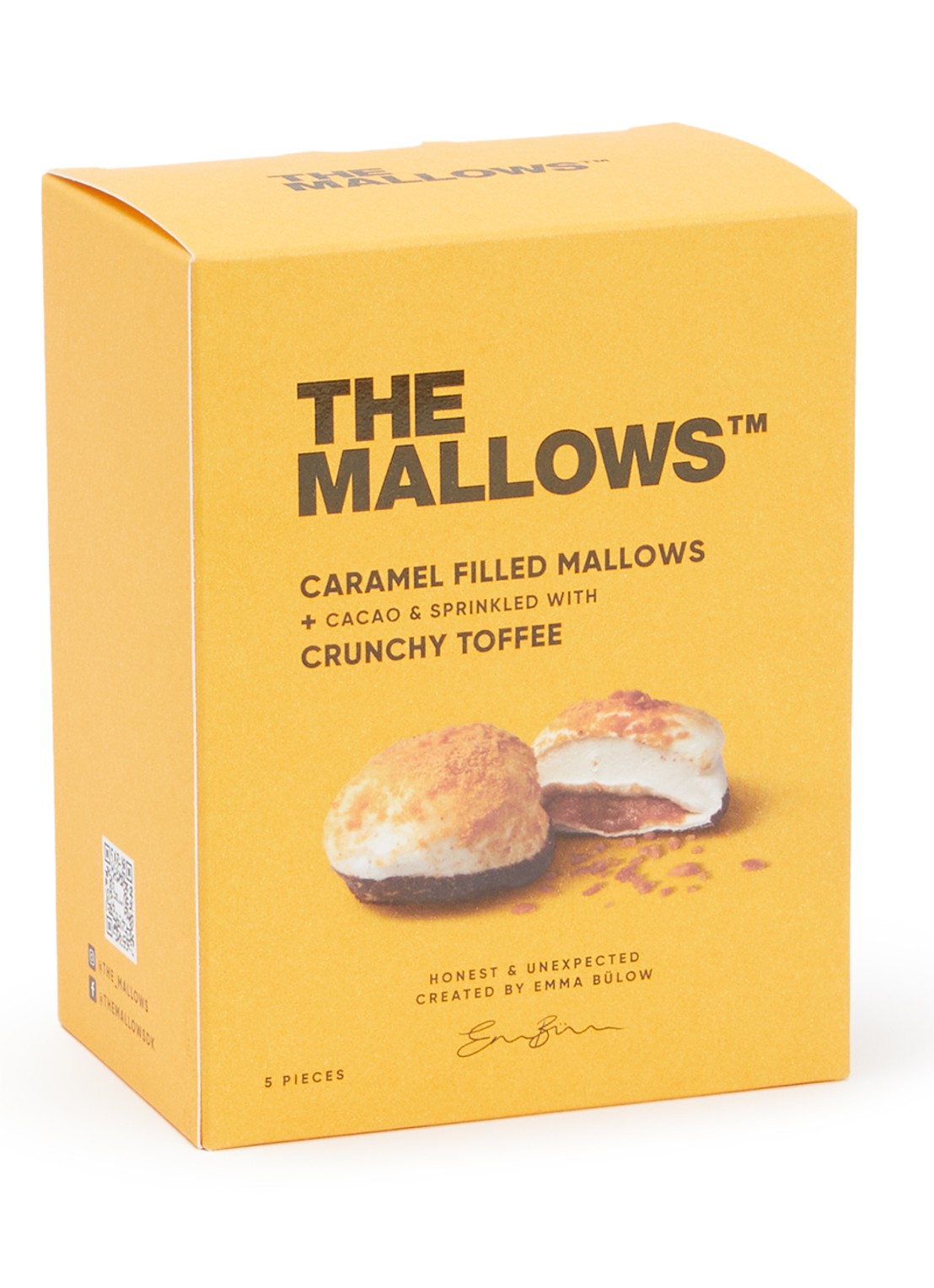The Mallows Caramel Filled Mallows crunchy toffee 55 gram - voorkant orange
