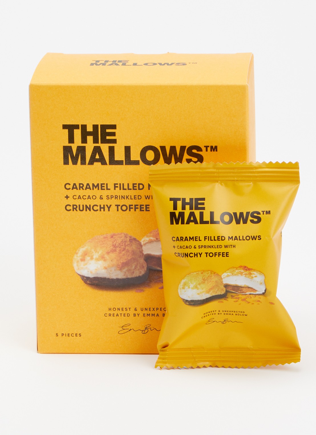 The Mallows Caramel Filled Mallows crunchy toffee 55 gram - voorkant 2 orange