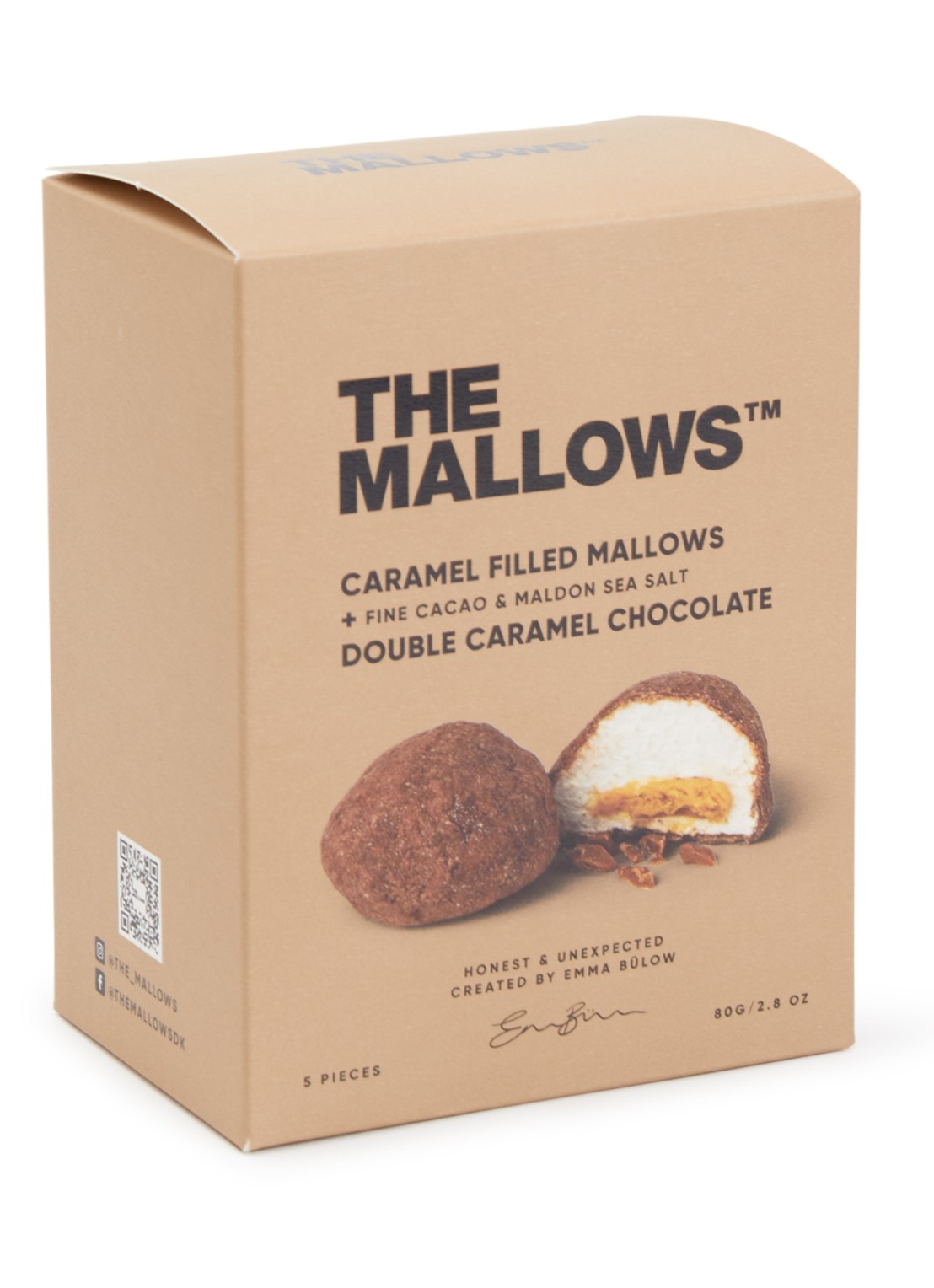 The Mallows Caramel Filled Mallows double caramel chocolate 80 gram - voorkant bruin