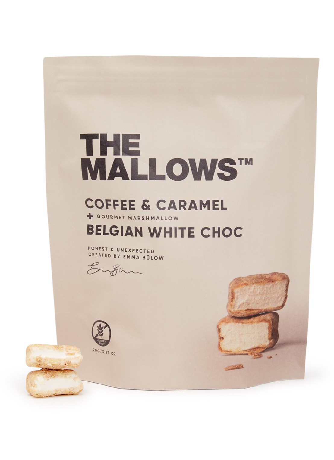 The Mallows Coffee & Caramel Mallows met witte chocolade 90 gram - voorkant undefined