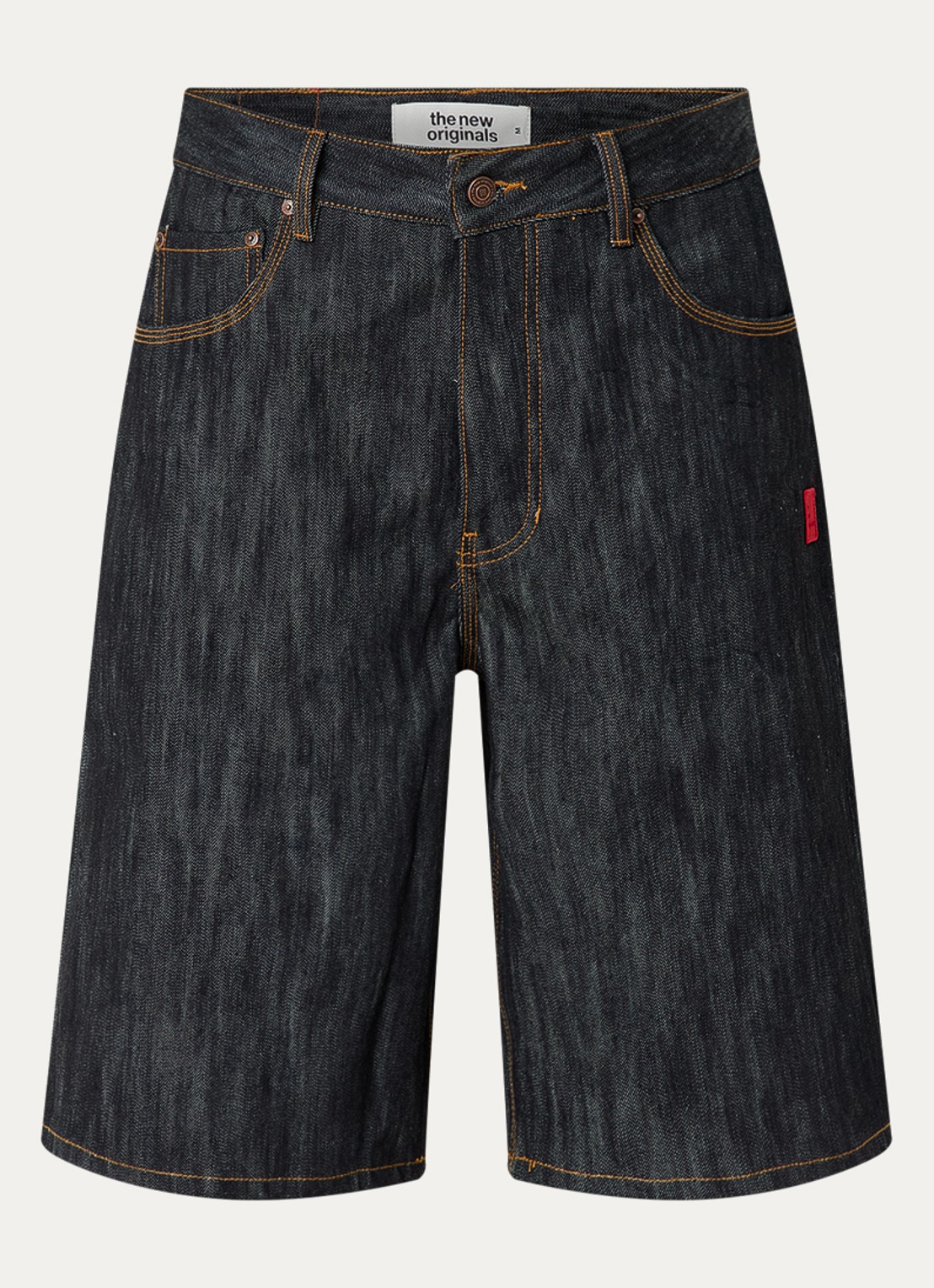 The New Originals 9-Dots straight fit korte broek van denim - voorkant indigo