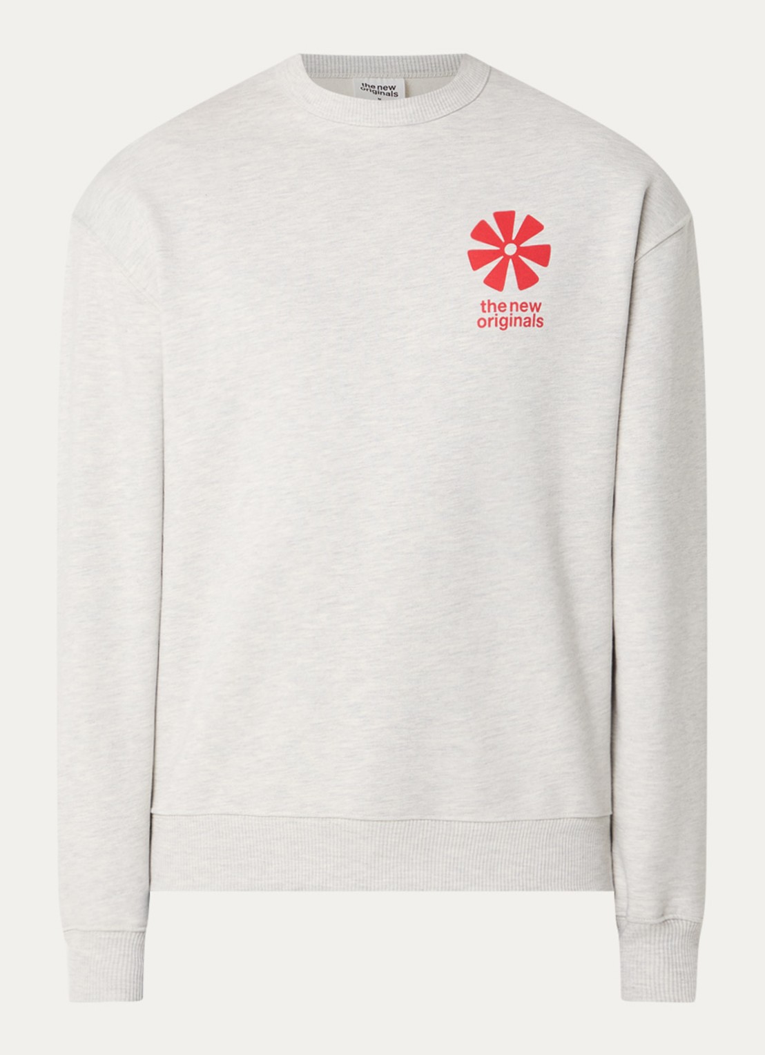 The New Originals Adinkra sweater met logo- en backprint  - voorkant lichtgrijs