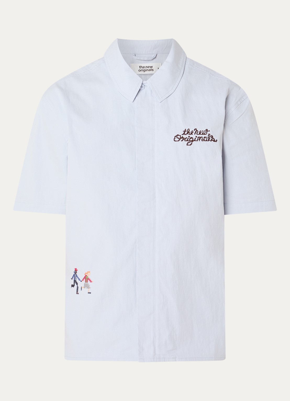 The New Originals Block Party regular fit overhemd met logo- en backprint - voorkant lichtblauw