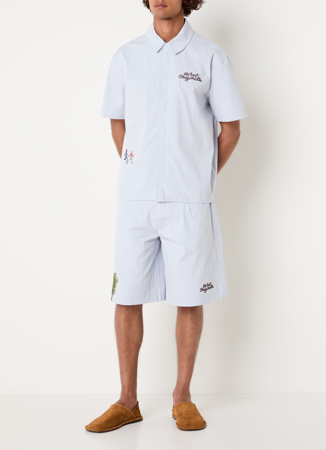 The New Originals Block Party regular fit overhemd met logo- en backprint - voorkant 2 lichtblauw