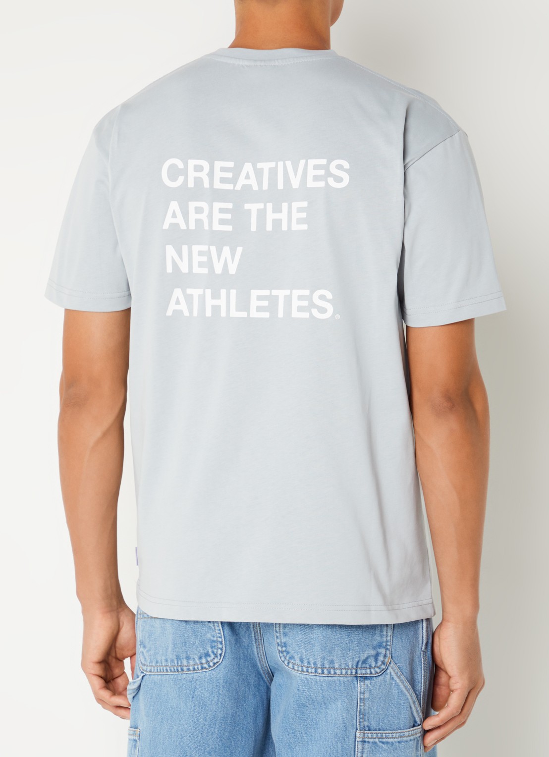 The New Originals Catna T-shirt met logo- en backprint - detail grijs