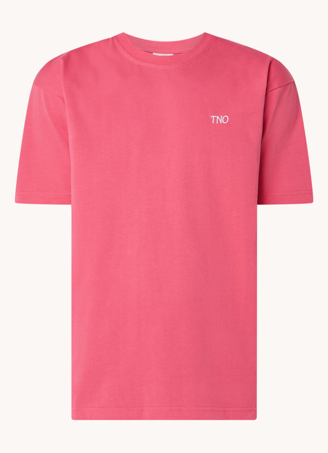 The New Originals Catna T-shirt met logo- en backprint - voorkant 2 koraalroze