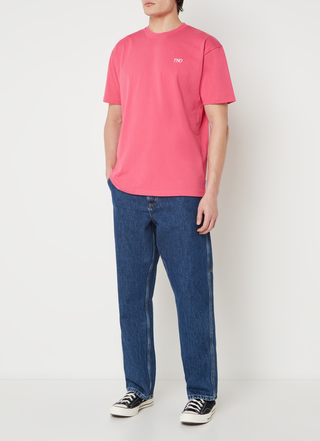 The New Originals Catna T-shirt met logo- en backprint - voorkant 3 koraalroze