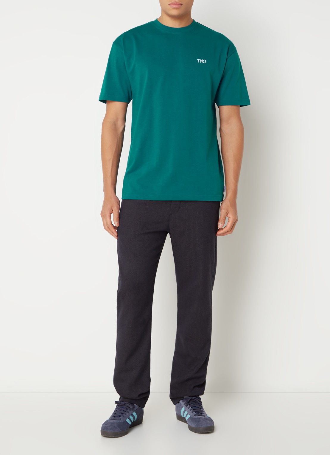 The New Originals Catna T-shirt met logo- en backprint - voorkant 3 zeegroen