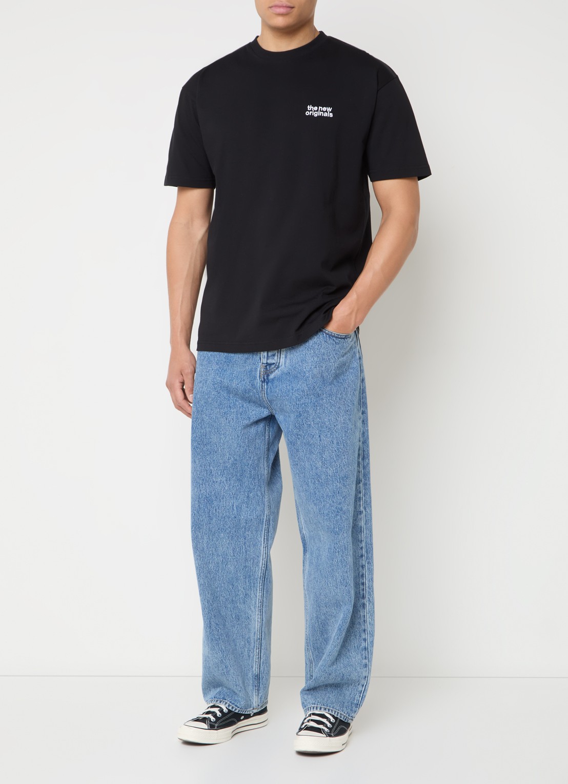 The New Originals Catna T-shirt met logo- en backprint - voorkant 3 zwart