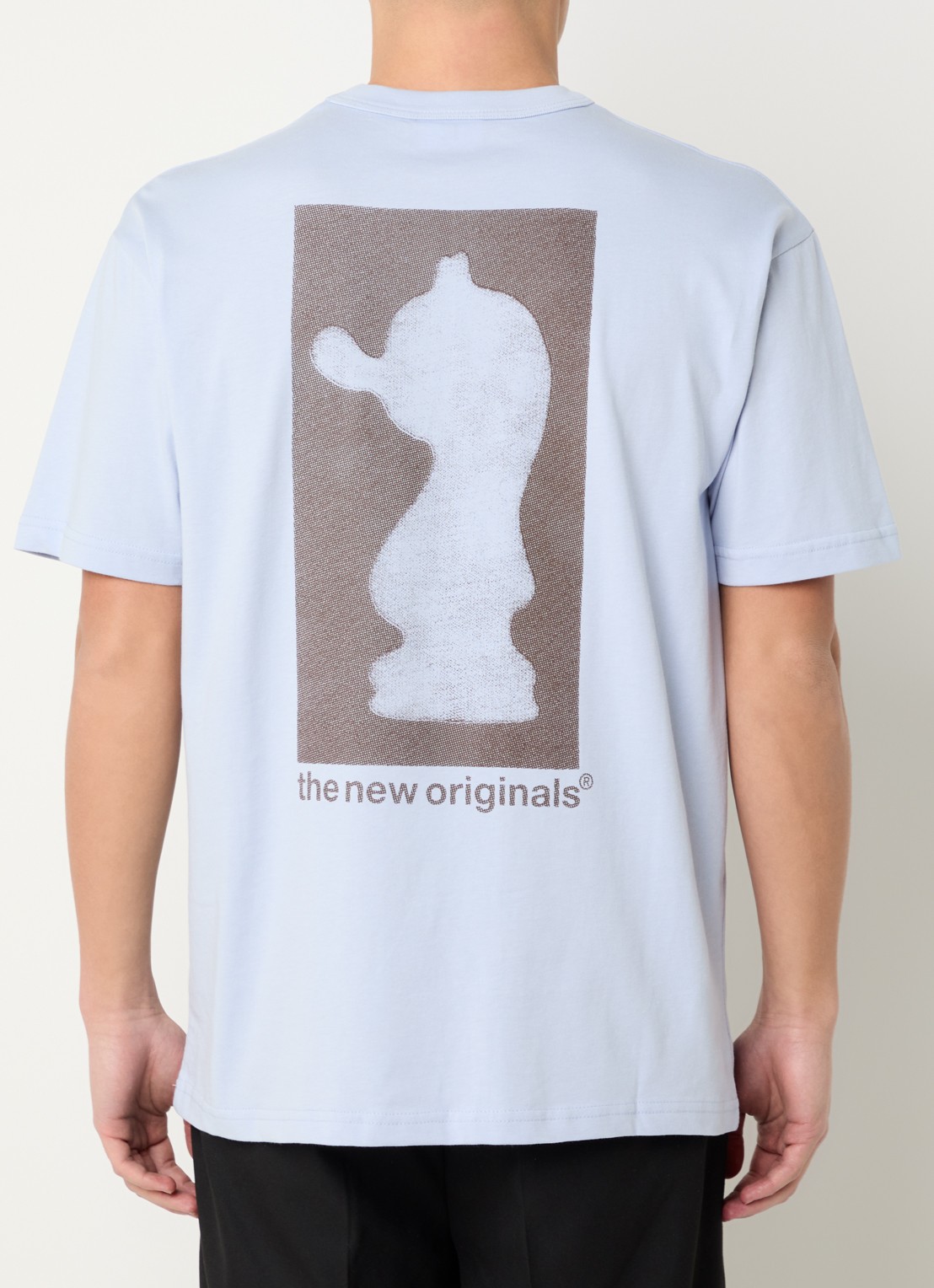 The New Originals Checkmate T-shirt met logo- en backprint - detail lichtblauw